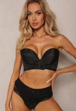 Czarny Usztywniany Biustonosz Miseczka C Push Up Wykończony Dodatkowym Ramiączkiem Evias