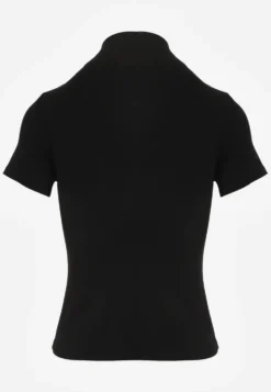 Czarny Wiskozowy T-shirt o Dopasowanym Kroju z Golfem Isomina