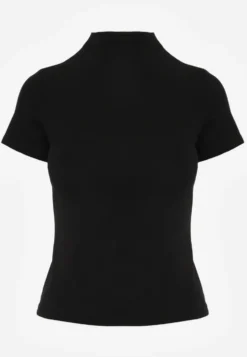 Czarny Wiskozowy T-shirt o Dopasowanym Kroju z Golfem Isomina