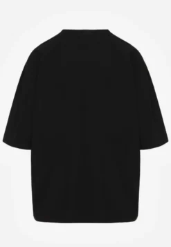 Czarny Wiskozowy T-shirt Ozdobiony Kwiatami i Perełkami Muvine