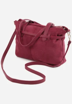 Czerwona Elegancka Torebka Shopper Bag o Fakturze Zamszu z Paskiem z Klamerką Mudrey