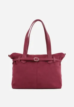 Czerwona Elegancka Torebka Shopper Bag o Fakturze Zamszu z Paskiem z Klamerką Mudrey