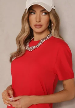 Czerwona Klasyczna Gładka Koszulka z Bawełny Detima
