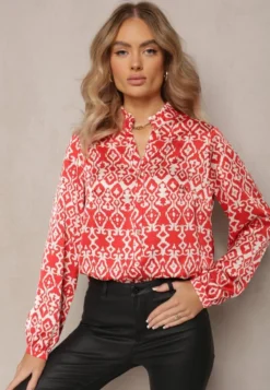 Czerwona Koszula na Guziki w Fantazyjny Print Gavino
