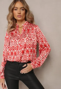 Czerwona Koszula na Guziki w Fantazyjny Print Gavino