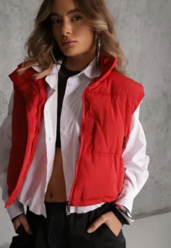 Czerwona Pikowana Kamizelka Puffer o Kroju Crop Tadrel