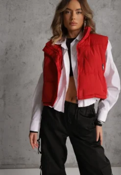 Czerwona Pikowana Kamizelka Puffer o Kroju Crop Tadrel