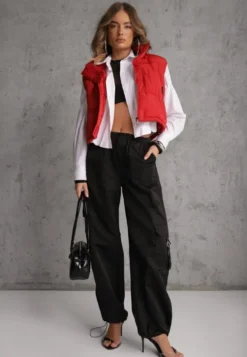 Czerwona Pikowana Kamizelka Puffer o Kroju Crop Tadrel