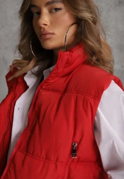 Czerwona Pikowana Kamizelka Puffer o Kroju Crop Tadrel