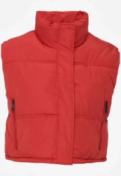 Czerwona Pikowana Kamizelka Puffer o Kroju Crop Tadrel