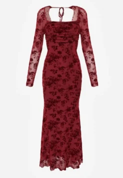 Czerwona Sukienka VICES Bodycon z Siateczki Ozdobionej Wzorem w Kwiaty Rivita