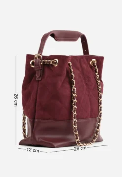 Czerwona Torebka Bucket Bag z Przeszyciami w Romby z Rączką i Uchwytami z Łańcuszkiem Denidora