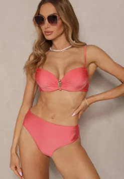 Czerwone Bikini Majtki Figi i Biustonosz z Metaliczną Ozdobą Kinalenna