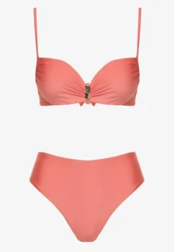 Czerwone Bikini Majtki Figi i Biustonosz z Metaliczną Ozdobą Kinalenna