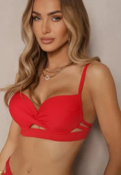 Czerwone Bikini z Ozdobnymi Wycięciami Wiązany Biustonosz i Majtki Figi Kinessa