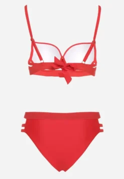 Czerwone Bikini z Ozdobnymi Wycięciami Wiązany Biustonosz i Majtki Figi Kinessa