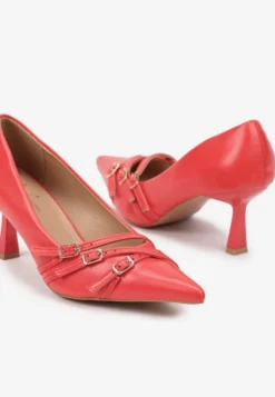 Czerwone Czółenka na Obcasie Stiletto z Ozdobnymi Sprzączkami Arstelora
