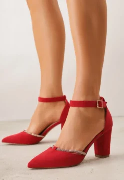 Czerwone Eleganckie Czółenka Vices ze Skórzaną Wkładką i Cyrkoniami Sarirra