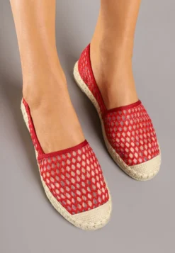 Czerwone Espadryle z Siateczkową Cholewką i Plecionką Lillevi