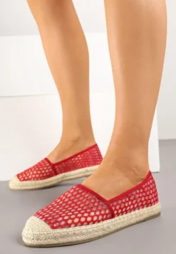 Czerwone Espadryle z Siateczkową Cholewką i Plecionką Lillevi