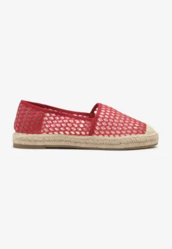 Czerwone Espadryle z Siateczkową Cholewką i Plecionką Lillevi