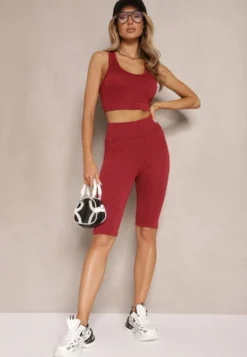 Czerwone Kolarki Szorty High Waist Sportowe z Push-Up Calatrix