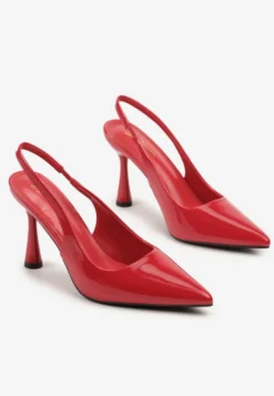 Czerwone Lakierowane Sandały Szpilki Typu Slingback Ulios