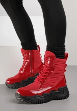 Czerwone Śniegowce VICES ze Sznurowaną Cholewką i Tłoczoną Platformą Reinavia