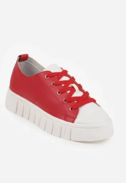 Czerwone Płaskie Sneakersy Vices ze Sznurowaniem Lorori