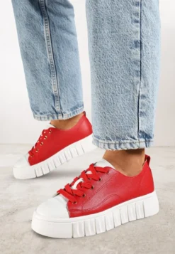 Czerwone Płaskie Sneakersy Vices ze Sznurowaniem Lorori