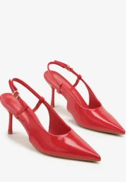 Czerwone Sandały Lakierowane Vices na Szpilce Slingback Raleira