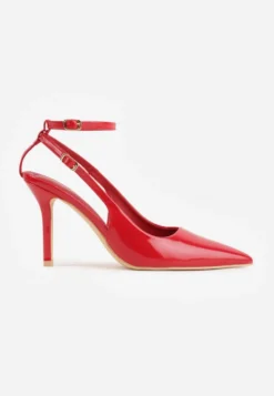 Czerwone Sandały Lakierowane Vices na Szpilce Typu Slingback Dolenita