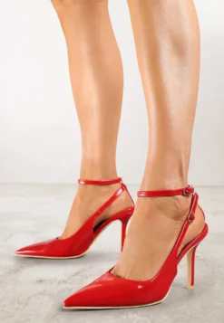 Czerwone Sandały Lakierowane Vices na Szpilce Typu Slingback Dolenita