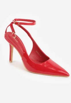 Czerwone Sandały Lakierowane Vices na Szpilce Typu Slingback Dolenita