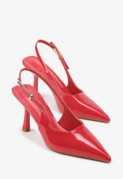 Czerwone Sandały Lakierowane na Szpilce Vices Typu Slingback Tilazea