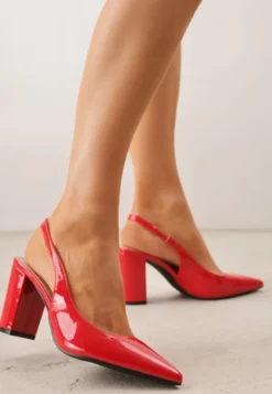 Czerwone Sandały Lakierowane na Słupku Slingback Halasela