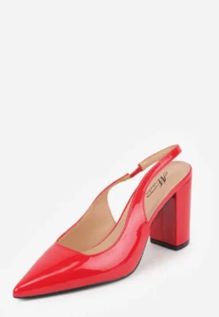 Czerwone Sandały Lakierowane na Słupku Slingback Halasela