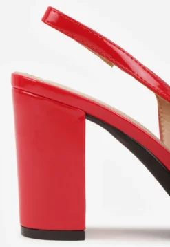 Czerwone Sandały Lakierowane na Słupku Slingback Halasela