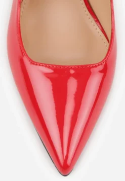 Czerwone Sandały Lakierowane na Słupku Slingback Halasela