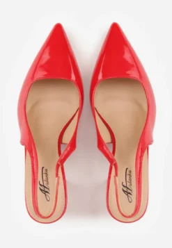 Czerwone Sandały Lakierowane na Słupku Slingback Halasela