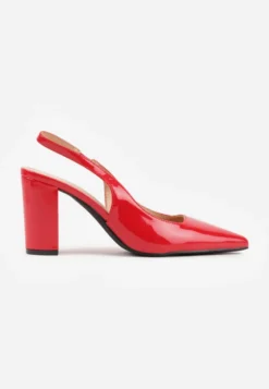 Czerwone Sandały Lakierowane na Słupku Slingback Halasela