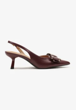 Czerwone Sandały Slingback na Kaczuszce Zdobione Kokardą z Nitami Rizonna