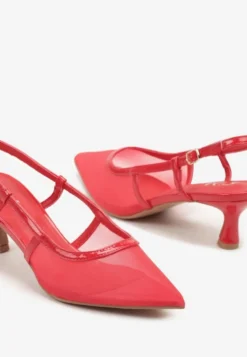 Czerwone Siateczkowe Sandały Slingback na Niskim Obcasie Syltewi