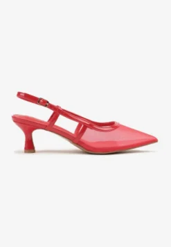 Czerwone Siateczkowe Sandały Slingback na Niskim Obcasie Syltewi
