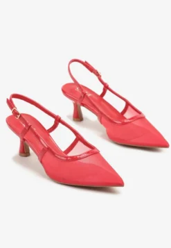 Czerwone Siateczkowe Sandały Slingback na Niskim Obcasie Syltewi