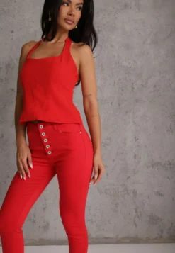 Czerwone Spodnie Skinny Winvienne