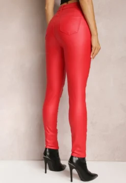Czerwone Spodnie Skinny z Imitacji Skóry Zejomi