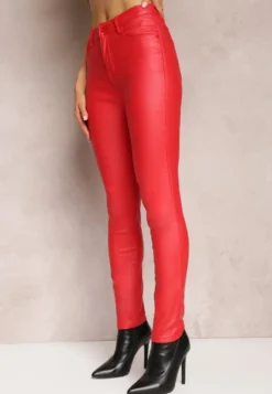 Czerwone Spodnie Skinny z Imitacji Skóry Zejomi