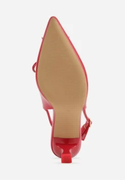 Czerwone Szpilki Slingback VICES Zdobione Gorsetowym Wiązaniem z Kokardą Azimuna