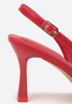 Czerwone Szpilki Slingback VICES Zdobione Gorsetowym Wiązaniem z Kokardą Azimuna
